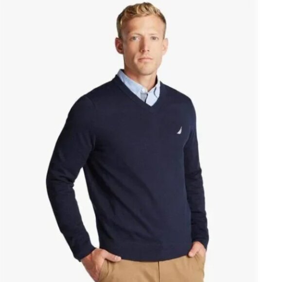 Nautica Classic Fit Navtech Soft Long Sleeve V-Neck Sweater Navy Blue *NWT* - Picture 1 of 7